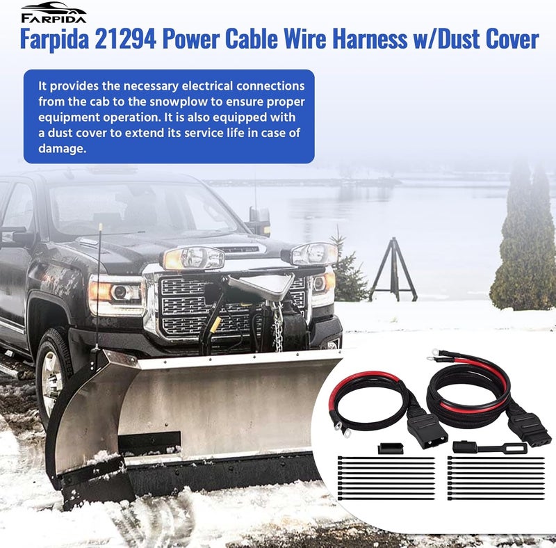 Farpida 21294 61169 2-Pin Battery Cable Truck and Plow Side Fit for Western Fisher Snow Plows Power Cable Wire Harness with Dust Cover Replace 8274 - Image 3